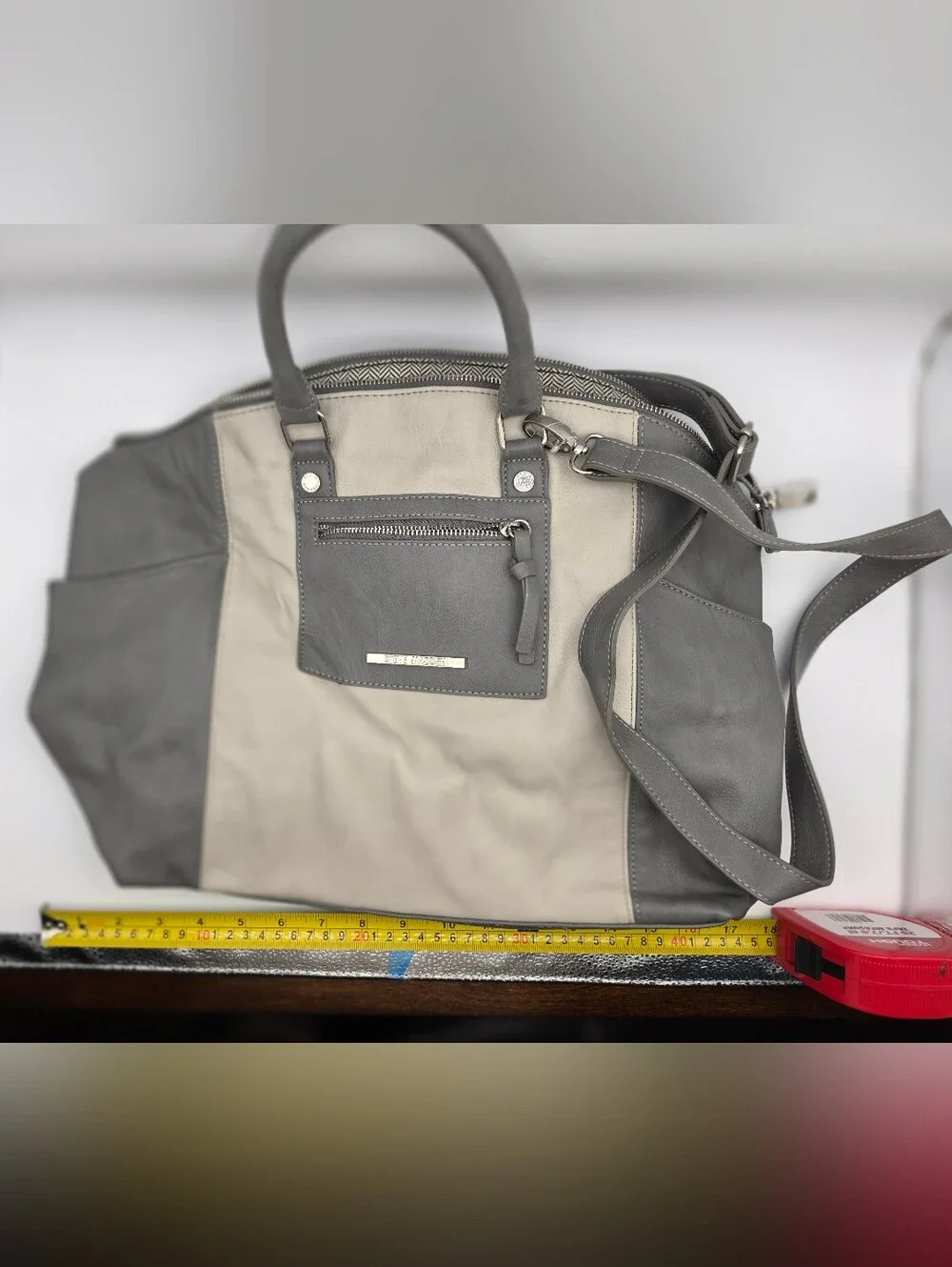 Steve Madden Two-Tone Satchel Crossbody Bag Grey Beige
